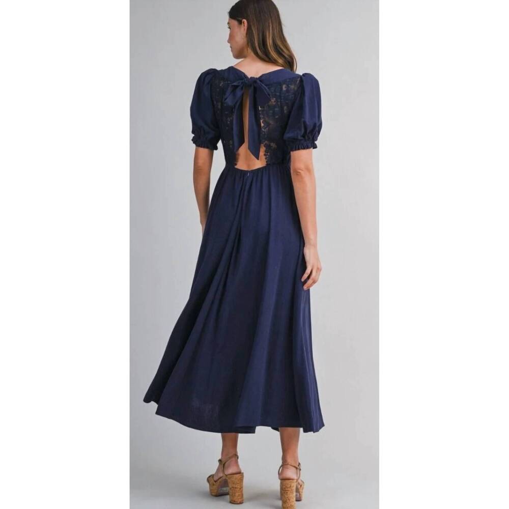 NEW MABLE grace lace midi dress in navy - Picture 3 of 3